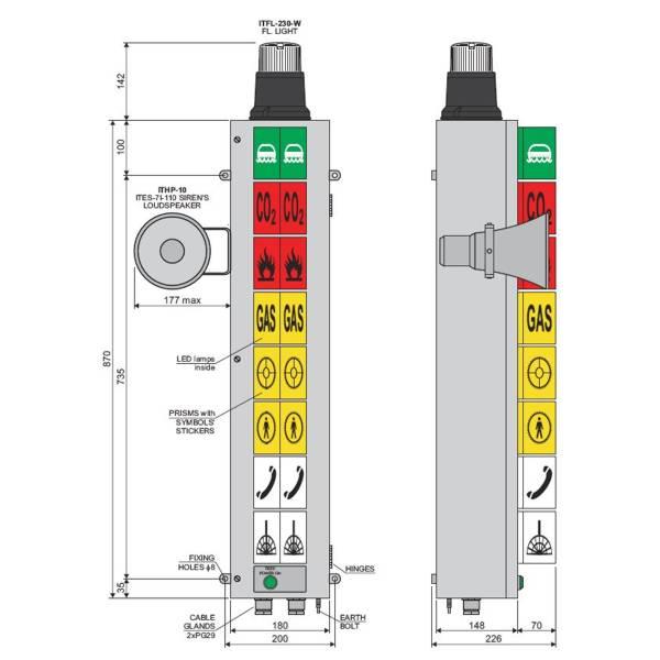ITS08ER230L1FL1S Inelth I-16503-1 Light Column type ITS-08-ER-230-L-1FL-1S w/ 8 symbols i.a.t. I-16503-1